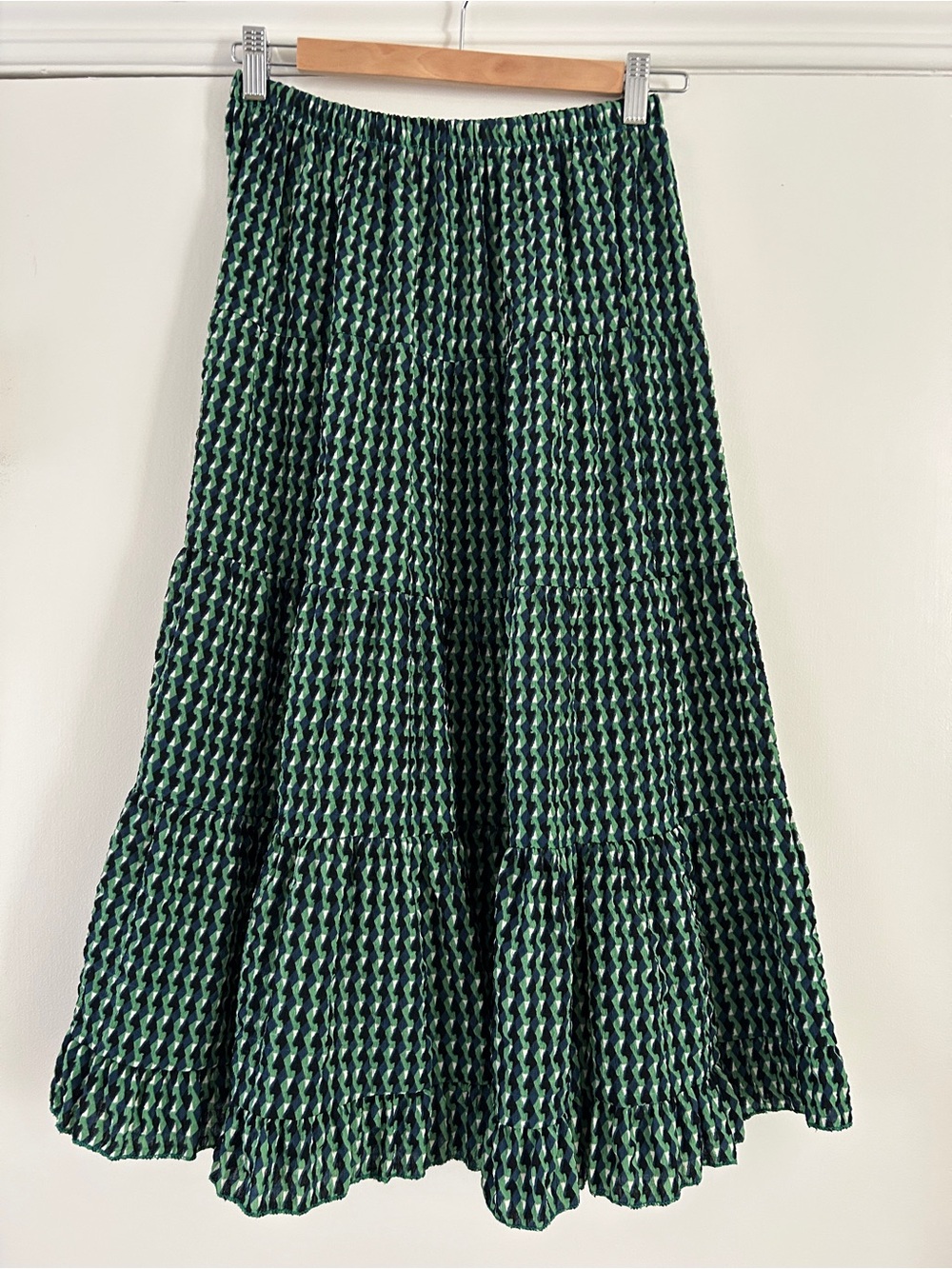 Green Patterned Tiered Midi Skirt small